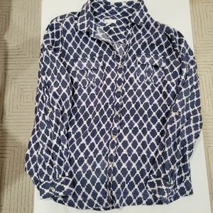 CHARTER CLUB Navy Blue and White Linen Shirt Size XL